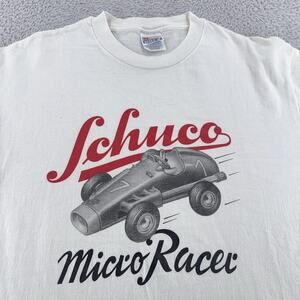 Vintage Schuco Micro Racer Shirt Mens Large White Car Graphic Racing Toy 90s Tee